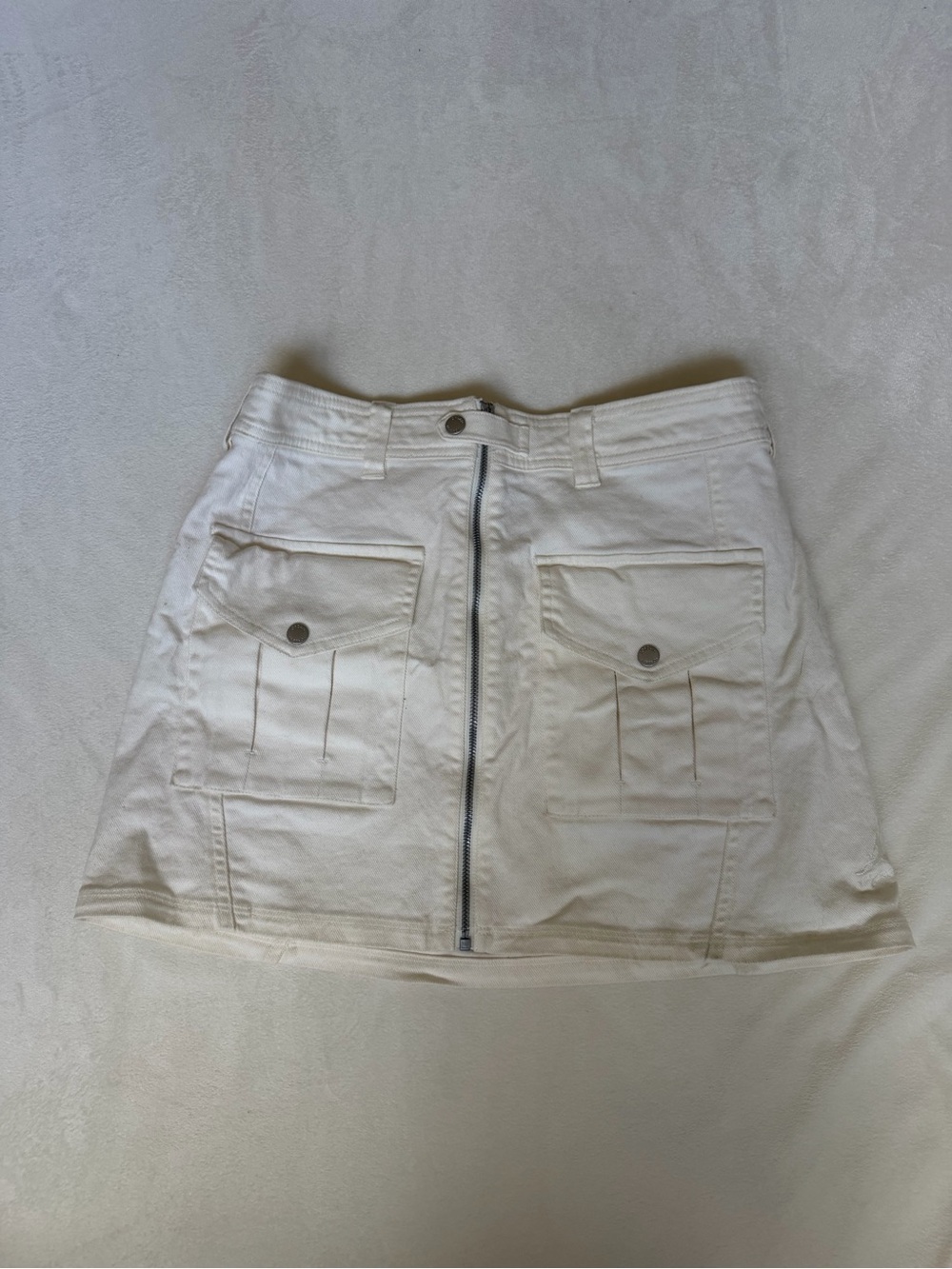 Jordan White Front-Zip Utility Mini Skirt